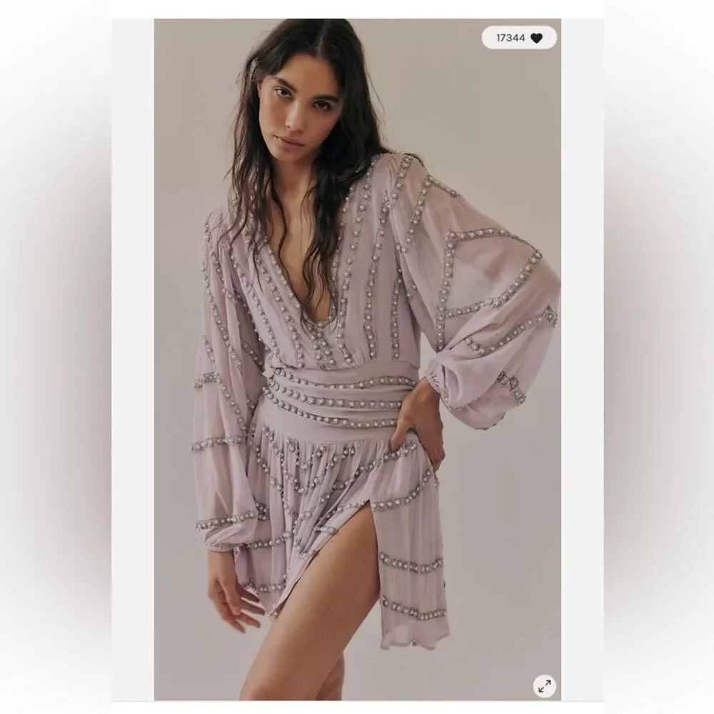 Free People Jen's Pirate Booty Odyssey Pearl Studded Embellished Mini Dress L